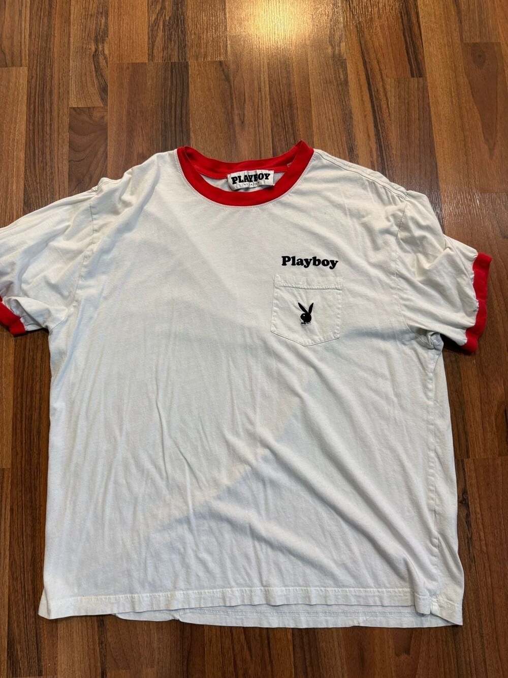 Playboy By AcSin White Red Pocket T-Shirt Size L